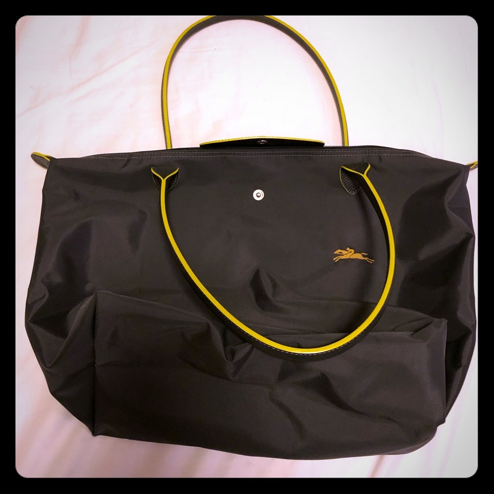 Longchamp Navy medium tote with yellow trimmings